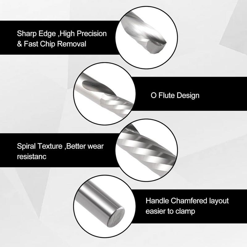 HOZLY 1/8 CNC Router Bits O Flute End Mill 1/8 Shank,5/16 Inch Cutting Length Downcut CNC Bits Carbide Spiral Single Flute Downcut Bit for Acrylic PVC MDF Wood - Image 4